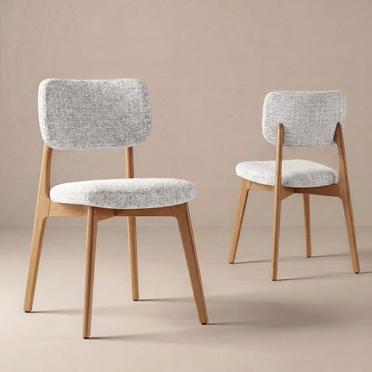 COLAMY Dining Chairs Set of 2, Modern Upholstered Kitchen Room Chairs with Solid Natural Oak Wood Legs, 5-Min Easy Assembly Anti-Wobble, High-Weight Fabric Farmhouse Side Chair, 300lbs,Oak,Beige