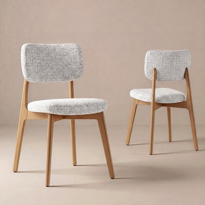 COLAMY Dining Chairs Set of 6, Modern Upholstered Kitchen Room Chairs with Solid Natural Oak Wood Legs, 5-Min Easy Assembly Anti-Wobble, High-Weight Fabric Farmhouse Side Chair, 300lbs,Oak,Beige