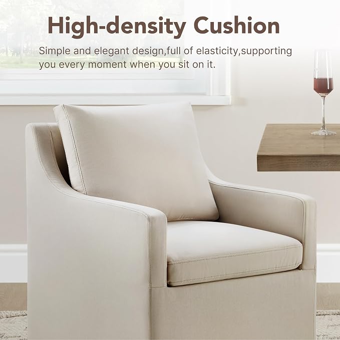 KISLOT Upholstered Dining Chairs Set of 2, Modern Dining Room Chairs with Casters & Washable Cover, Rolling Accent Chair with Hidden Storage for Kitchen, Farmhouse, Living Room, Flax Beige, 2 Boxs