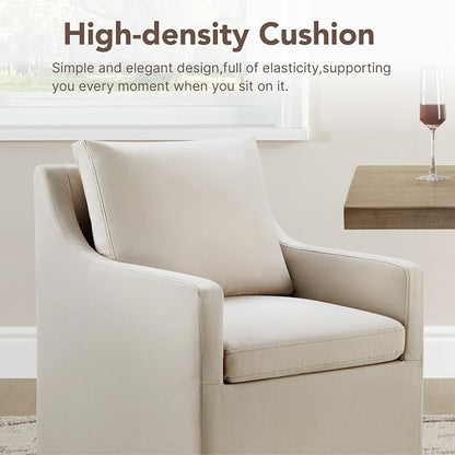 KISLOT Upholstered Dining Chairs Set of 2, Modern Dining Room Chairs with Casters & Washable Cover, Rolling Accent Chair with Hidden Storage for Kitchen, Farmhouse, Living Room, Flax Beige, 2 Boxs