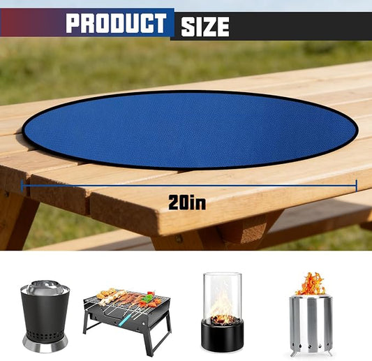 20" Tabletop Fire Pit Mat for Solo Stove Mesa XL, Easy Clean Small BBQ Mat for Outdoor BBQ,Reusable Waterproof Pad,Three-Layer Fireproof and Heat-Resistant Barbecue Mat for Tabletop Fire Pit-Blue