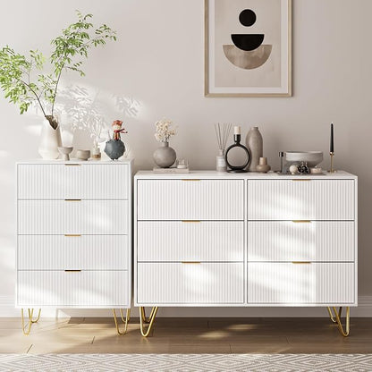 Masupu 4 Drawer Dresser, Drawer Chest, Tall Storage Chest Cabinet Organizer Unit with Metal Legs, Small Dresser for Bedroom, Living Room, Closet, Hallway White Stripe
