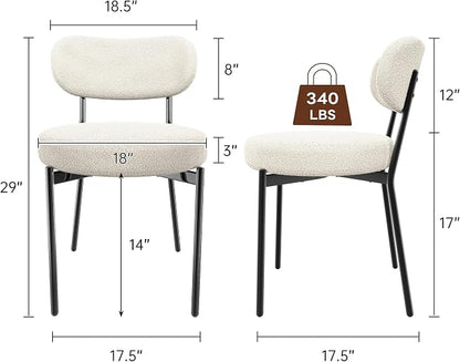 KROFEM Set of 4 Boucle Fabric Dining Chairs,White | Mid-Century Style Comfort Sponge Filled Seat Back Dining Room Chairs for Kitchen Dining Table