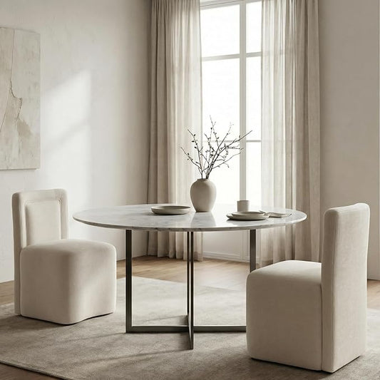 Hyfirm Upholstered Dining Chairs No Assembly, Set of 2 Modern Parsons Armless Kitchen Chairs with Padded Seat Cushion, Ready-to-Use White Linen Accent Side Chair for Diningroom Living Room Bedroom