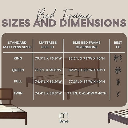 Bme Nipe King 14 Inch Bohemian Bed Frame with Adjustable Wicker Headboard - Rustic & Vintage Style with Acacia Wood - No Box Spring Needed - Easy Assembly - Walnut