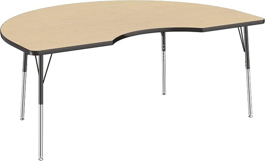 FDP Kidney Activity School and Office Table (48 x 72 inch), Standard Legs with Swivel Glides for Collaborative Seating Environments, Adjustable Height 19-30 inches - Maple Top and Black Edge