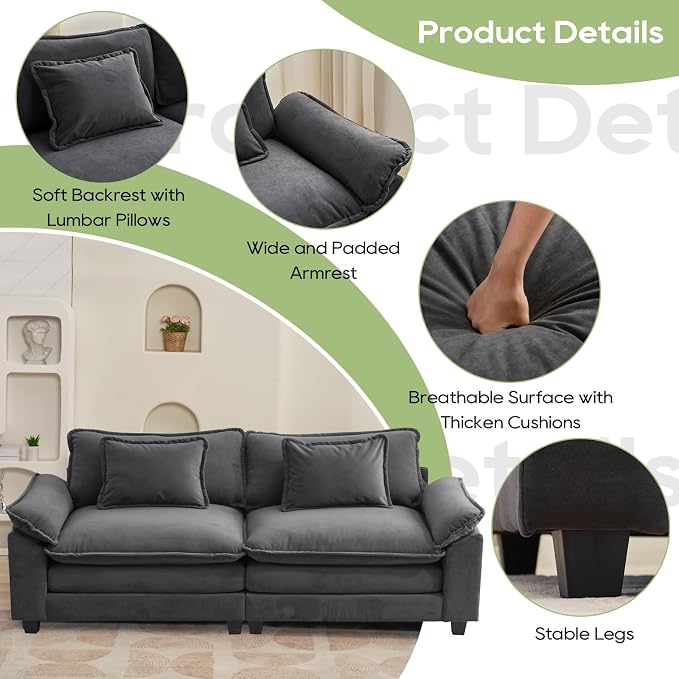 Oprisen 86" Modular Sectional Sofa, Comfy Cloud Couch Sectional Sofa with Ottoman, Velvet Sofa Sleeper Deep Seat Sofa with Throw Pillows for Living Room (Blue Gray, 86"- Loveseat)