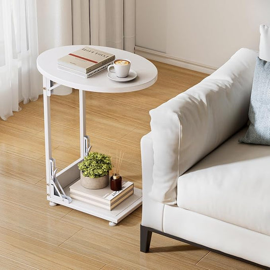Elbourn Folding Side Table End Couch Tables,Metal Frame C-Shaped TV Stand for Living Room, Bedroom, Coffee Table(White)