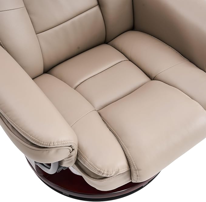 Swivel Recliner Chair with Ottoman Reclining Lounge Sofa Footrest, Set of 1 | 360°Sturdy Wood Base, Soft PU Leather, Upholstered Ultra-Plush Foam, Modern Armchair, Living Room Bedroom Office Reading Home