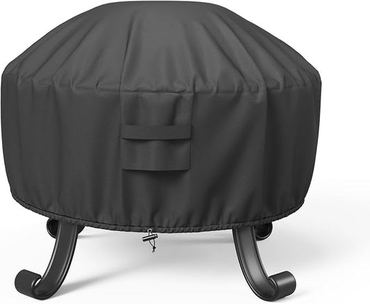 SHINESTAR Fire Pit Cover Round, Fits for 44-48 Inch Fire Pit Table, 600D Heavy Duty Fabric, Waterproof and Windproof, 48" D x 24" H, Black