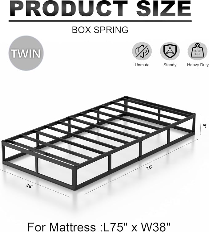 OSASET Twin Box Spring, 8 Inch Metal | Heavy Duty Metal Frame, 3000lbs Support, Easy Assembly, Noise Free, Non Slip