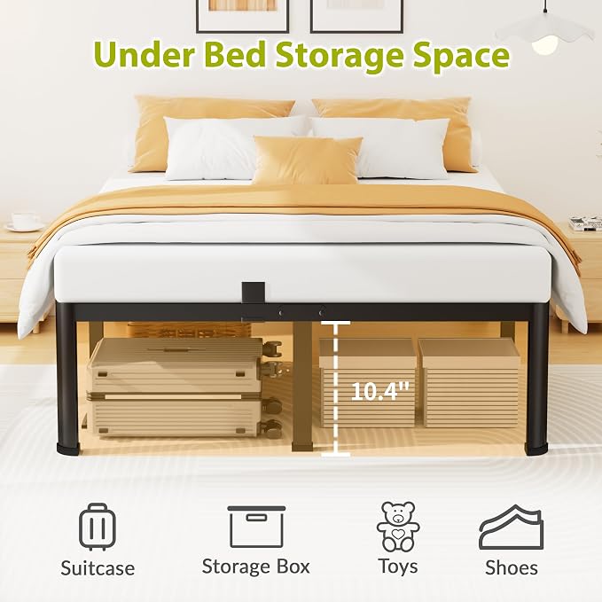 12 Inch Queen Bed Frame, Metal Platform Bed Frame with Round Corner Legs, 3500 lbs Heavy Duty Steel Slats Support, No Box Spring Needed, Noise Free, Easy Assembly, Black