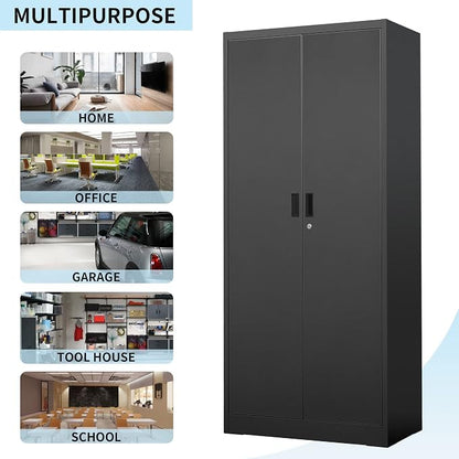 Wanfu Metal Storage Cabinet, 71”H Metal Garage Cabinet with 5 Adjustable Shelves, Locking Storage Cabinets for Garage, Home, Office, Pantry(Black)