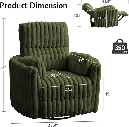 Jocisland Power Recliner Nursery Chair for Adults, Electric Swivel Rocking Glider with USB & Type-C, Soft Fabric Armchair with 2 Pillows, Cozy Reclining Sofa for Living Room, Bedroom, Green