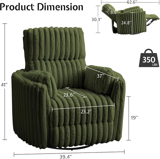 Jocisland Power Recliner Nursery Chair for Adults, Electric Swivel Rocking Glider with USB & Type-C, Soft Fabric Armchair with 2 Pillows, Cozy Reclining Sofa for Living Room, Bedroom, Green