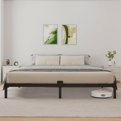 6 Inch Low Profile Full Size Bed Frame, Noise-Free Heavy Duty Metal Platform with Mattress Stopper, No Box Spring Needed, Easy Assembly Steel Support, Black