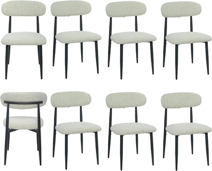 FREKEN Modern Upholstered Dining Chairs Set of 8, Mid-Century Metal Frame Linen Fabric Side Chair for Kitchen Dining Room, 350lbs Capacity, Beige