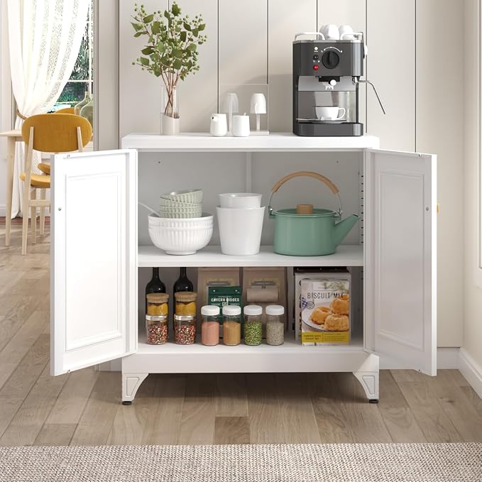 SteeLoong 33" Metal Kitchen Pantry Storage Cabinets with Door and Adjustable Shelves,White Sideboard Buffet Cabinet with Storage,Sideboard Buffet Cabinet for Dining Roonm,Living Room