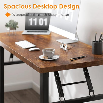 Need Folding Computer Desk, Large 60 inches Folding Table for Home Office, No Install Needed Foldable Writing Table Desk, Rustic Brown