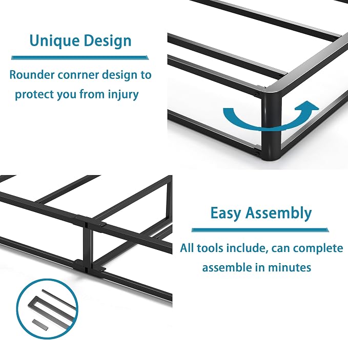Bedsnus Full Size Box Spring and Cover Set, 9 Inch High Profile Metal BoxSpring, Heavy Duty Structure Mattress Foundation, Noise Free, Non-Slip, Easy Assembly