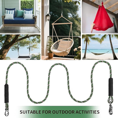Adjustable Hammock Tree Straps Heavy Duty Tree Swing Rope 3.9Ft(47") 360°Rotation Tree Swings Hanging 1000lbs for Outdoor Swings Hammock Playground Set Accessories,2Pcs of Green