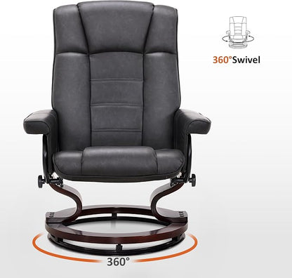 MCombo Manual Swivel Recliner with Ottoman, Chair Ottoman Set for RV Small Spaces, Living Room, Bedroom, Office 9019 4919 (Faux Leather, Dark Grey)