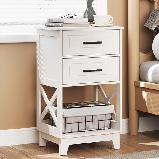 May in Color Nightstand, 30" Tall Side Table with 2 Drawers and Open Shelf, Bedside Table with Solid Feet, Modern Night Stand End Table for Bedroom, Home Office, White