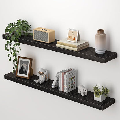 Heimlove Floating Shelves for Wall 40 Inch,Mounted Storage & Display Hanging Shelf with Invisible Brackets,for Bedroom,Living Room,Kitchen,Office,Set of 2,Black