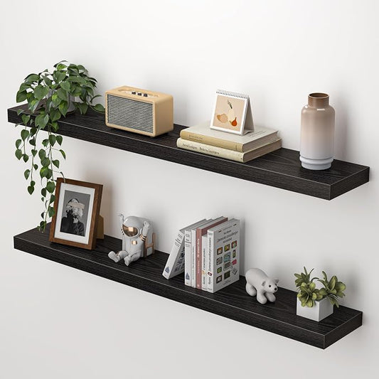 Heimlove Floating Shelves for Wall 40 Inch,Mounted Storage & Display Hanging Shelf with Invisible Brackets,for Bedroom,Living Room,Kitchen,Office,Set of 2,Black