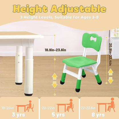 FUNLIO Kids Table and 4 Chairs Set for Ages 3-8, Height Adjustable Toddler Table and Chair Set, Easy to Wipe Arts & Crafts Table, for Classrooms/Daycares/Homes, CPC & CE Approved(5 pcs Set)-Multicolor