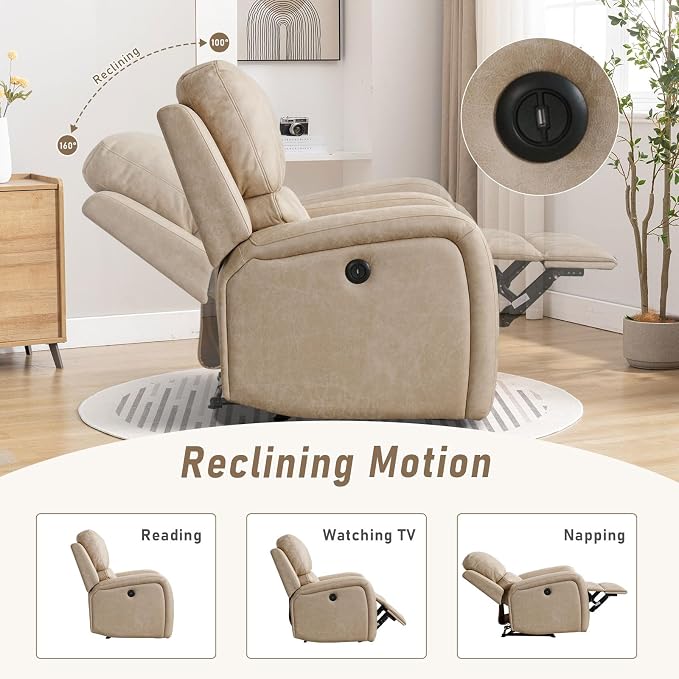HAOMARKETS Electric Recliner Chair, Soft PU Leather Power Recliners with Padded Backrest, Single Overstuffed Heavy Duty Reclining Sofa for Living Room Bedroom, Beige