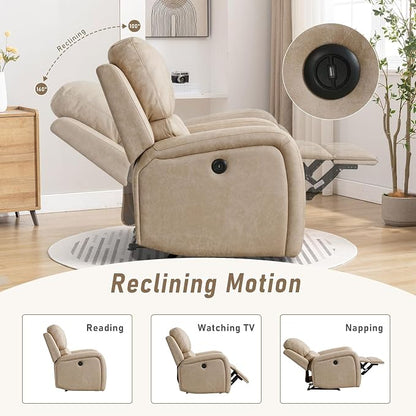 HAOMARKETS Electric Recliner Chair, Soft PU Leather Power Recliners with Padded Backrest, Single Overstuffed Heavy Duty Reclining Sofa for Living Room Bedroom, Beige