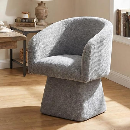 VKNOW Upholstered Swivel Dining Chairs Set of 1, Modern Dining Room Chairs with Barrel Back, Accent Arm Chair for Dining Room, Living Room, Bedroom, Vanity, Gray
