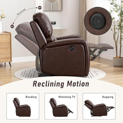 HAOMARKETS Electric Recliner Chair, Soft PU Leather Power Recliners with Padded Backrest, Single Overstuffed Heavy Duty Reclining Sofa for Living Room Bedroom, Brown