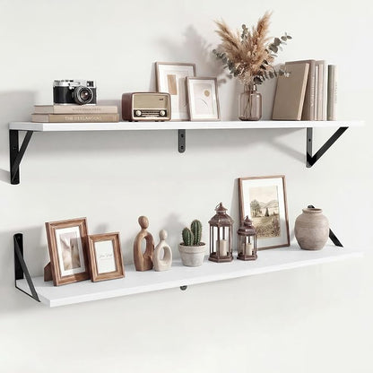 Axeman 36 Inch Floating Shelves | 8 Inch Deep White Wall Shelves Set of 2 | 36''W x 8''D Rustic White Wood Shelves for Bathroom Living Room Bedroom Kitchen
