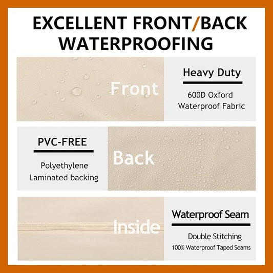 Heavy Duty Outdoor Sectional Sofa Cover, 83"X115" Waterproof 600D Patio Sectional Couch Protector, Lawn Patio Furniture Covers (Natural Beige, L-Shaped-Left Facing-83 x115)