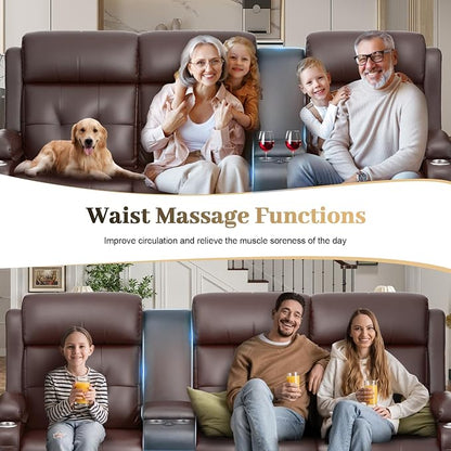 Recliner Sofa, Massage Reclining Sofa 3 Seater Sets Heavy Weight Capacity, RV Loveseat Couch Clearance with Console, USB, Type C Port, Storage, Cup Holders, Wall Hugger Chair for Living Room