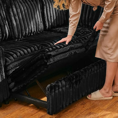 Belffin Corduroy Sectional Sleeper Sofa with Pull Out Bed Modular Sectional Loveseat Sofa Bed for Living Room Black Couch