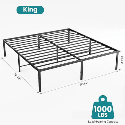Sweetcrispy King Size 16 Inch Platform Bed Frame, Heavy Duty Metal Foundation Frame, Noise-Free Sturdy Steel Slats, Underbed Storage, No Box Spring Needed, Quick Setup
