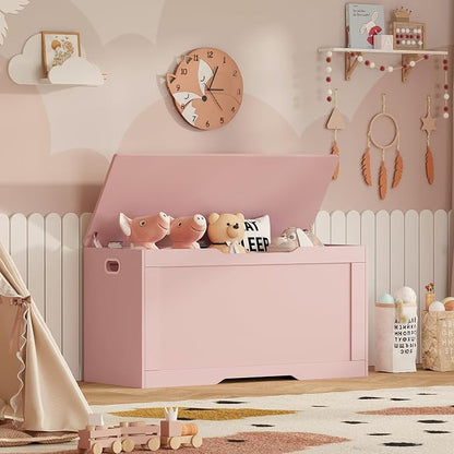 usikey 39.4” Storage Chest, Toy Box with 2 Safety Hinges, Toy Chest, Storage Bench for Bedroom, Supports 220 lb, for Living Room, Entryway, Pink