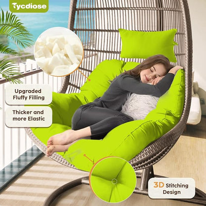 Outdoor Hanging Egg Chair Cushion Replacement, Extra Large Waterproof Egg Swing Cushions with Headrest Pillow and Ties, U-Shaped Thickened Cushion for Hanging Eggs Chair (Light Green)