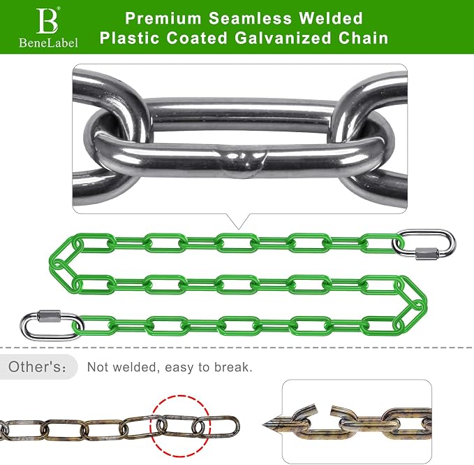 2Pcs 40" Heavy Duty Hanging Chains with Carabiners 1000 LBs Capacity Swing Extension Chain with Hooks Hammock Chains Green Coated Chain for Hanging Chair, Punching Bags, Swing Chair, Egg Chairs