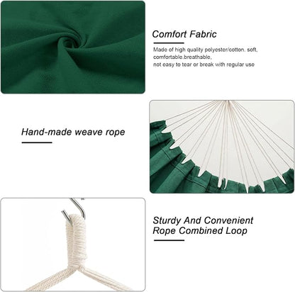 Hammock Chair, Hanging Rope Swing Seat with 2 Cushions,Macrame Hanging Chair Side Pocket with High Load-Bearing Metal Rod,for Indoor, Outdoor, Extra Comfortable (Green)