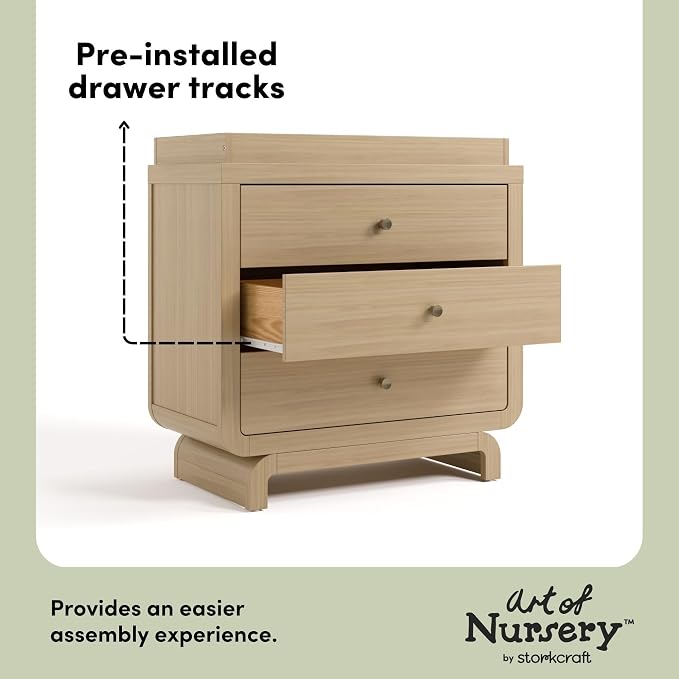 Storkcraft Santorini 3 Drawer Chest with Changing Topper (Driftwood) – GREENGUARD Gold Certified, Award-Winning Premium Wood Dresser for Baby & Kids Bedroom with Interlocking Drawer System