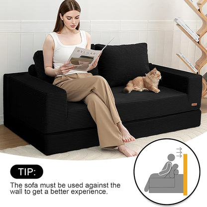 COMAX Futon Sofa Bed, Convertible Sofa Bed, Folding Boneless Couches | Boneless Couch for living room, 4‑in‑1 Fold Out Small Foldable Loveseat Floor Sleeper Mattress Lounge Space‑Saving