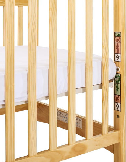 Child Craft Avery SafeAccess Wooden Compact Portable Crib, Features 2 Easy Roll Locking Wheels, Durable Wood Construction, Fits Through Doorways (Natural)