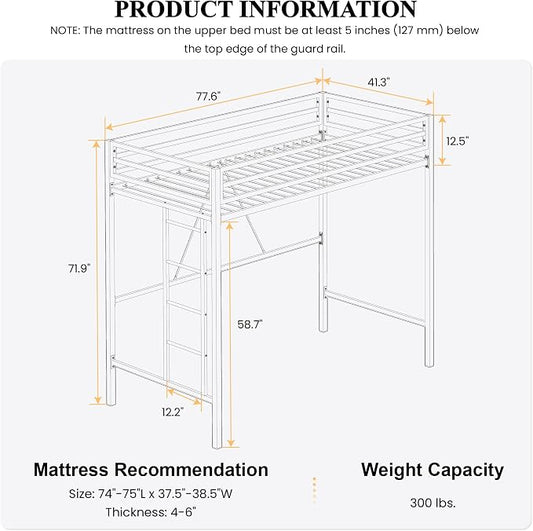 SHA CERLIN Loft Bed Twin Size with Ladder and Guardrail,Aqua Blue | Heavy Duty Metal Slats Support,No Box Spring Needed,Small Space Saving Furniture for Bedroom Dorm