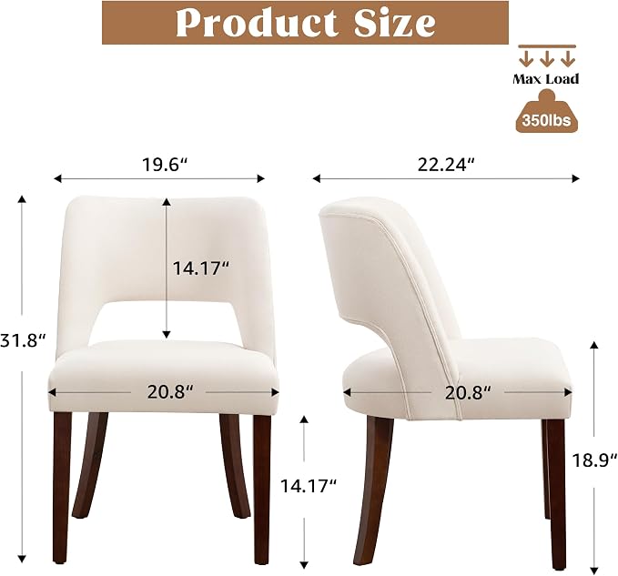 Dining Chairs Set of 6,Modern Dining Room Chairs with Thick Cushions,Upholstered Linen Fabric Kitchen Chairs for Kitchen Dining Room Beige