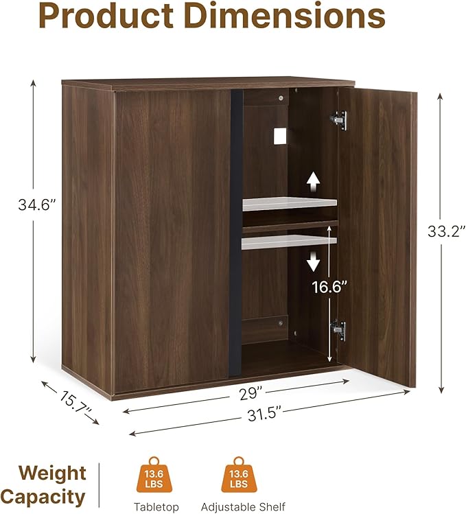 KISLOT 31.5" Sideboard Buffet Cabinet with Storage Modular Accent Display Kitchen Storage Cabinet Wood Coffee Bar Console for Living Room, Hallway, Kitchen, Dining Room,Walnut