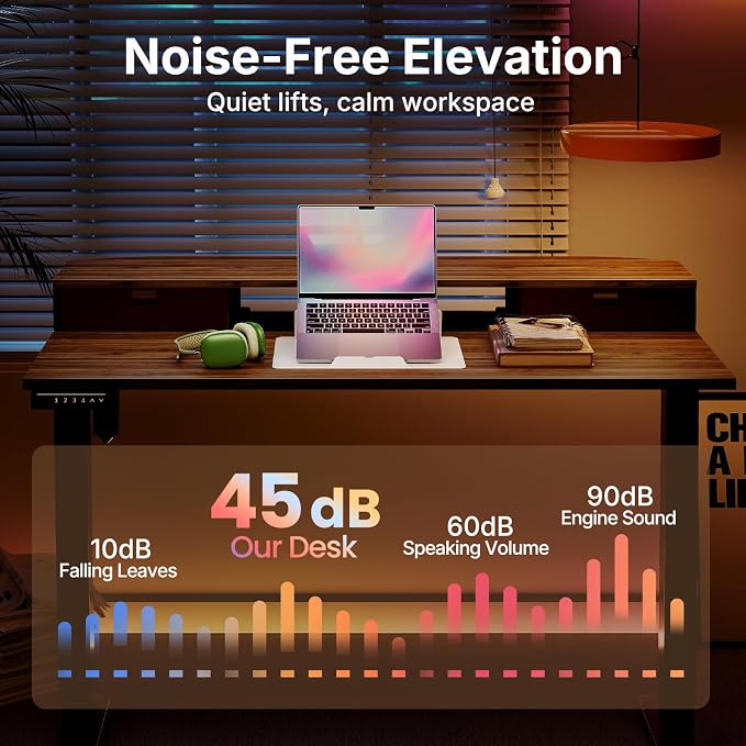 HUANUO 40" X 24" Electric Standing Desk with 2 Drawers, C-Clamp Mount Compatible, Height Adjustable Computer Desk, Home Office Stand Up Desk with 4 Preset Heights & 2 Hooks, Walnut